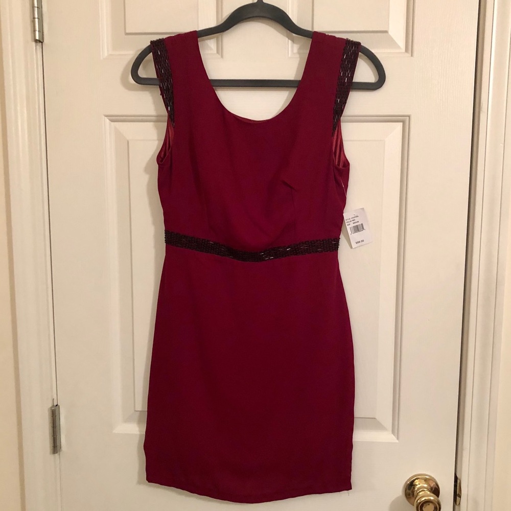 NWT Lovemarks Red Dress with Black Beading
